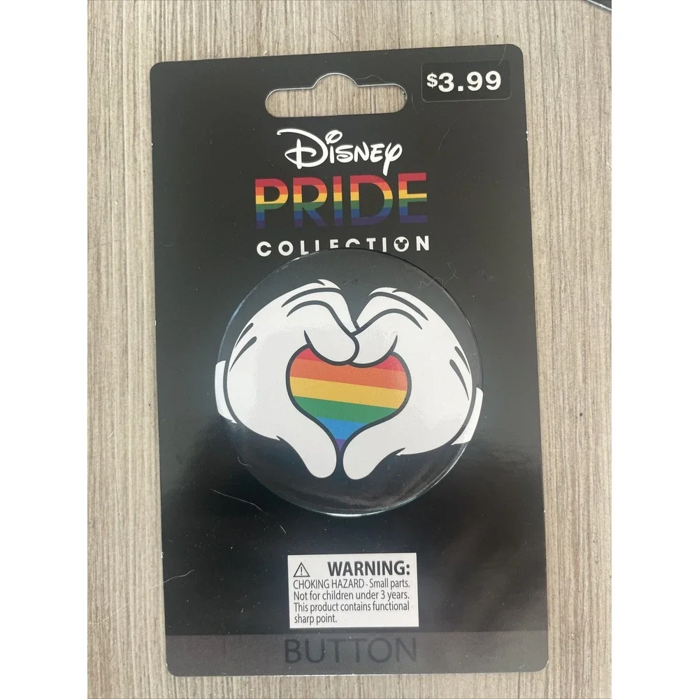 Disney Exclusive Pride Collection Mickey Mouse Rainbow Heart Hands Button
